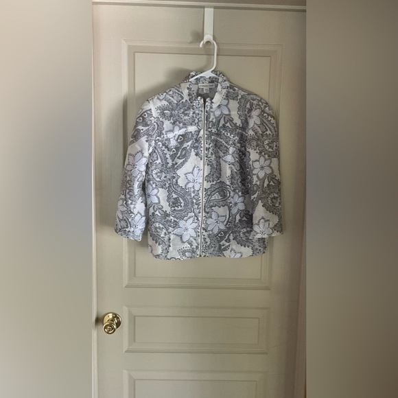 Coldwater Creek Jackets & Blazers - Coldwater Creek Women's Jacket Gray Cream White 3/4 Sleeve Size 4-6